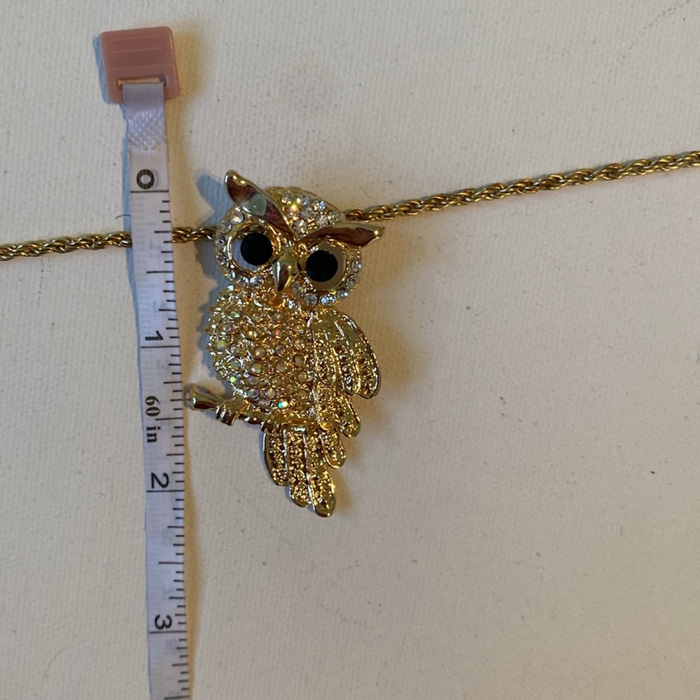 Gold plated long owl pendant chain necklace adjustable - Picture 5 of 7